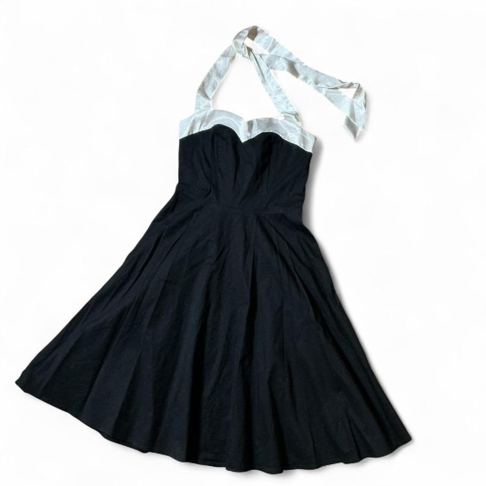 Dress To Kill Halter Neck‎ Black Midi Dress Lace Up Back Pinup Whimsigoth Size S